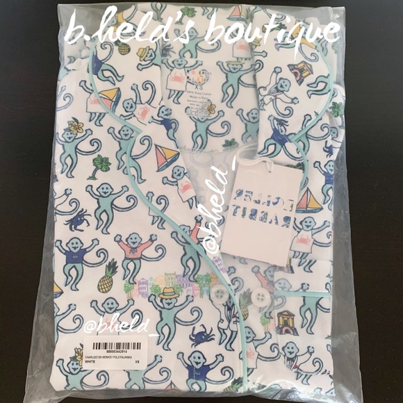 Roller Rabbit Charleston Monkey Polo Pajamas in White Monkey Size XS New NWT - Picture 15 of 16